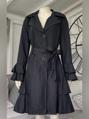 Per Una Black Belted Flared Mac Coat